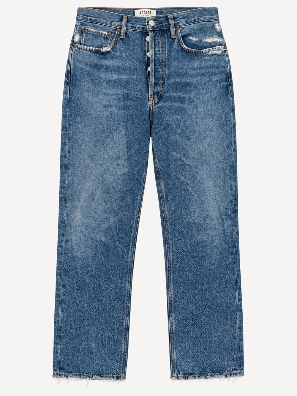 Agolde Men's Medium Blue Straight Jeans with Raw Hem